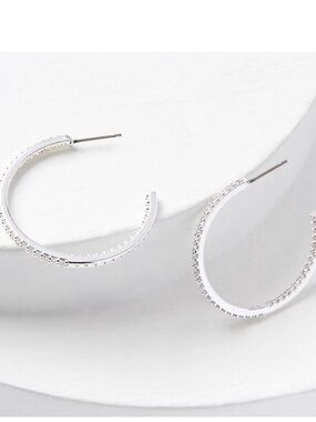 LOFT Silver Crystal Half-Hoop Earrings